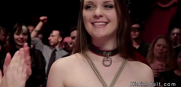  Female slaves submitted at crowded party